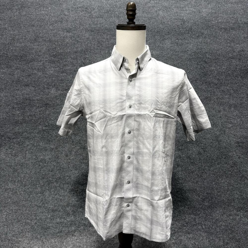 Travis Mathew Shirt Mens Medium Gray Plaid Short Sleeve Button-Up Casual Top